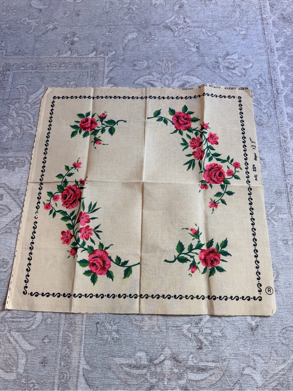 VTG 60’s Stamped Floral Aida Cross Stitch Embroidery  Cloth Greece Cotton 23”